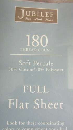 Jubilee 026598590457 Soft Percale White Double Flat Sheet 180 Thread Count Factory Sealed
