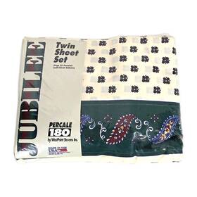 0297 Jubilee Vtg Twin Sheet Set Haddington Percale 180 Tc Floral Paisley Usa New Nos
