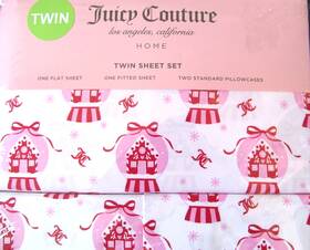 42090 Juicy Couture Christmas Gingerbread House Snow Globe Logo Soft Twin Sheet Set
