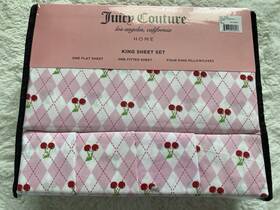 Juicy Couture 646760258017 6 Piece Cherries Cherry Argyle Pink Sheet Set King Size New