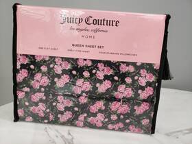 713680 Juicy Couture New Home Delicate Floral Rose Jc Queen Sheet Set Black Pink Gothic