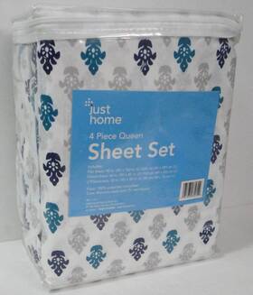 Just Home 481035872709 4 Piece Queen Sheet Set Navy Green 100% Polyester Microfiber New