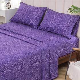 Kacemoo 774829207918 Bed Sheets Queen Size Purple Paisley Printed Floral Sheet Set Flower Patt