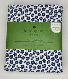 Kate Spade 198099164731 New York 3 Piece Twin Xl Sheet Set Blue Leopard Print Cotton Dorm