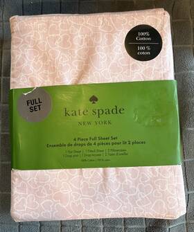 Kate Spade New York 198099155449 4 Piece Full Sheet Set 100% Cotton Chalk Pink Outline Hearts