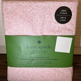 Kate Spade New York 198099155456 Nwt Queen Sheet Set 4pc Cotton Percale Pink Hearts On White