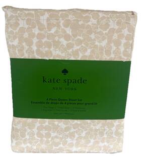 Kate Spade New York 198099157344 4pc Queen Sheet Set 100% Cotton Beige White Flowers Leaves Kate Spade New York 198099157344 4pc Queen Sheet Set 100% Cotton Beige White Flowers Leaves