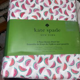 Kate Spade New York 198099159706 4 Pc Queen Bed Sheet Set Colorful Watermelon Slices White Cotton