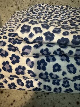 Kate Spade New York 198099164793 4pc Full Sheet Set 100% Cotton Blue Leopard Animal Print Pre Owned