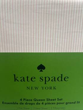Kate Spade New York 198099171364 4 Piece Queen Sheet Set Pale Pink/white Stripes 100% Cotton