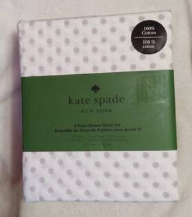 Kate Spade New York 198099174112 Four 4 Piece Queen Set 100% Cotton Grey Dot/off-white