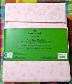43025041455 Kate Spade New York Scattered Hearts Queen Sheet Set 4pc Holiday Chalk Pink Valentines Ny