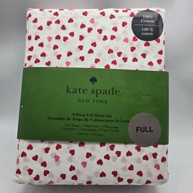 Ks891234 Kate Spade New York Full Sheet Set 100% Cotton Percale Pink Red Small Hearts White 4pc