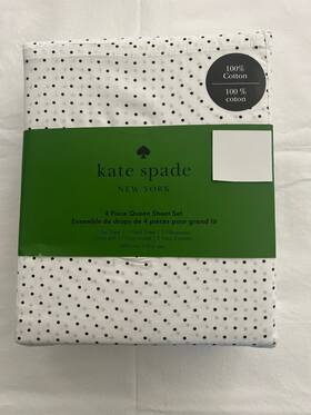Rn59757 Kate Spade New York 4pc Queen Sheet Set Contempory Pin Dot Black Dots On White Rn59757 Kate Spade New York 4pc Queen Sheet Set Contempory Pin Dot Black Dots On White