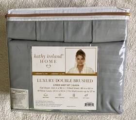 Kathy Ireland 689528206110 6-pc Home Luxury Double Brushed Queen Striped Sheet Set Gray New