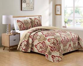 Kids Zone Home Linen 665752457764 Bedspread Set Damask Pattern Taupe Twin/twin Xl