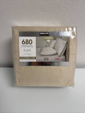 Kirkland 096619056798 Signature 680 Thread Count 6 Piece Sheet Set - Calif King Oatmeal New