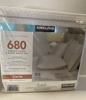 Kirkland 096619075850 Signature 680 Thread Count 4-piece Cotton Sheet Set Twin-bright White