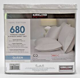 Kirkland 096619210459 Signature 680 Thread Count 6-piece Sheet Set Queen Size Gray Brand New
