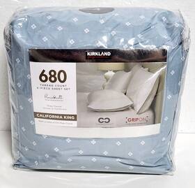 1703349 Kirkland California King 680tc 6pc Sheet Set Blue With White Diamonds