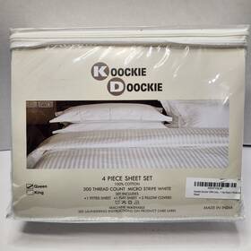 Koockie Doockie 300 Stripe Sheets 100% Cotton Queen Sheet Set - 4 Pc With 2 Pillowcases