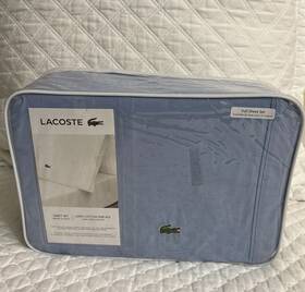 15831138 Lacoste 100% Percale Cotton Solid Sheet Set Full Allure Blue Nwt