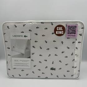 171832 Lacoste 100% Cotton Percale Cal King 4-piece Sheet Set With Doodle Croc Design