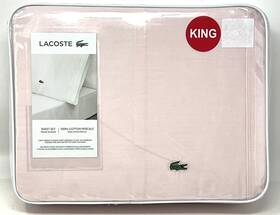 82817 Lacoste King Sheet Set Iced Pink 100% Cotton Percale Crocodile Logo 4 Pieces
