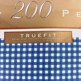Lady Pepperell 028828586247 Geo Full Fitted Sheet Blue Check Percale Deep Fit Cottagecore