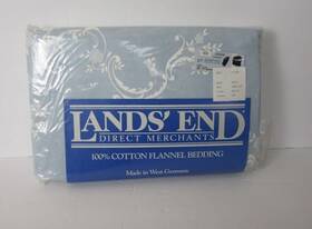 10433 Lands End Vintage Landsft Direct 100% Cotton Full Flannel Fitted Sheet Blue Paisley Nos