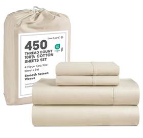 450tc4pcsocotkgss-ivy Lane Linen 100% Cotton Sheets King Size Bed Set 450 Thread Count Cooling Satee