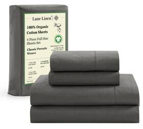 Lane Linen 810083900810 100% Organic Cotton Full Size Sheets 4 Pcs Ultra Soft Linnen Gray