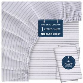 Lane Linen 810119237545 100% Organic Cotton Only Fitted Sheet Queen Includes Pillowcases 3 Pc Set