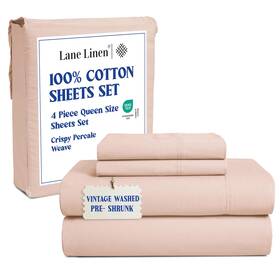 Lane Linen 840399709401 Washed Percale Sheets Queen 4pc Sheet Set Size 100 Cotton Que