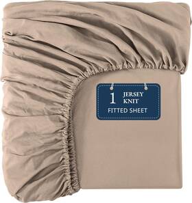 Jfs1p-qn-tpe Lane Linen Queen Fitted Sheet Only - 4 Way Stretch Knitted Deep Taupe
