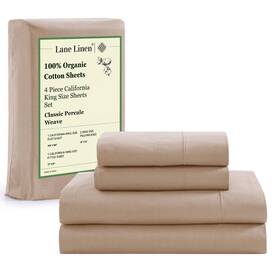 Ogn160ss-ck-tpe Lane Linen 100% Organic Cotton California King Sheets Set 4-piece Pure Organ