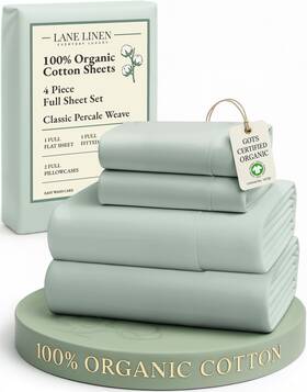 Ogn160ss-fl-cbl Lane Linen 100% Organic Cotton Cool Blue Full Sheets Set 4-piece Pure Long Staple Percale