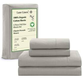 Ogn160ss-fl-slv Lane Linen 100% Organic Cotton Full Sheets Set 4-piece Pure Percale Long Stap