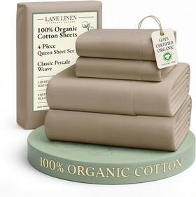 Ogn160ss-qn-tpe Lane Linen 100% Organic Cotton Sheets Set Pure Long- Staple Queen 07 Taupe
