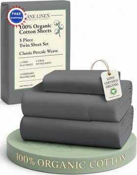 Ogn160ss-tw-chr Lane Linen 100% Organic Cotton Sheets Twin Size 3pc Bed Set - Charcoal Classic