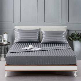 Lanest Housing 613464544098 Satin-silk Sheets Queen Size Bed Set Striped Dark Grey