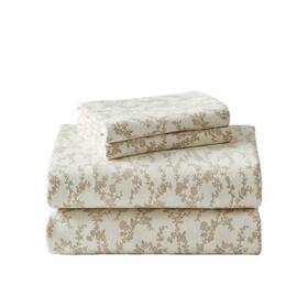 172290 Laura Ashley Sheet Set Queen 4-piece Floral Flannel Machine Washable Beige