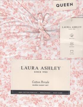 Laura Ashley 199165027899 Queen Sheet Set Floral Toile Pink 4pc Cottage Farmhouse Shabby