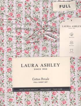 Laura Ashley 199165027981 Full Sheet Set Marta Stripe Pink 4pc Farmhouse Chic Cottage Green