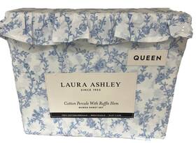 Laura Ashley 199165032695 Queen Sheet Set Inch Victoria Blue Ruffle Floral 4pc Cottage Farmhouse