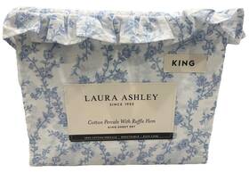 Laura Ashley 199165032701 King Sheet Set Inch Victoria Blue Ruffle Floral 4pc Cottage Farmhouse