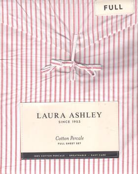 Laura Ashley 199165046210 Full Sheet Set Jaynie Ticking Stripe Red 4pc Farmhouse Chic Cottage