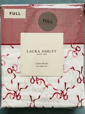 Laura Ashley 199165046265 New Full Sheet Set Red Trailing Bows Christmas 100% Cotton Percale Laura Ashley 199165046265 New Full Sheet Set Red Trailing Bows Christmas 100% Cotton Percale