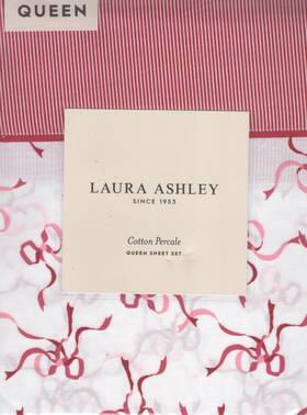 Laura Ashley 199165046272 Queen Sheet Set Trailing Bows Printed Red 4pc Farmhouse Chic Pink