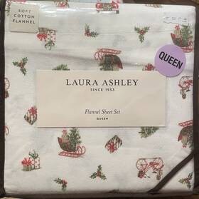 Laura Ashley 199165048160 Holiday Vehicles Queen Flannel Christmas Sheet Set Sleigh Truck